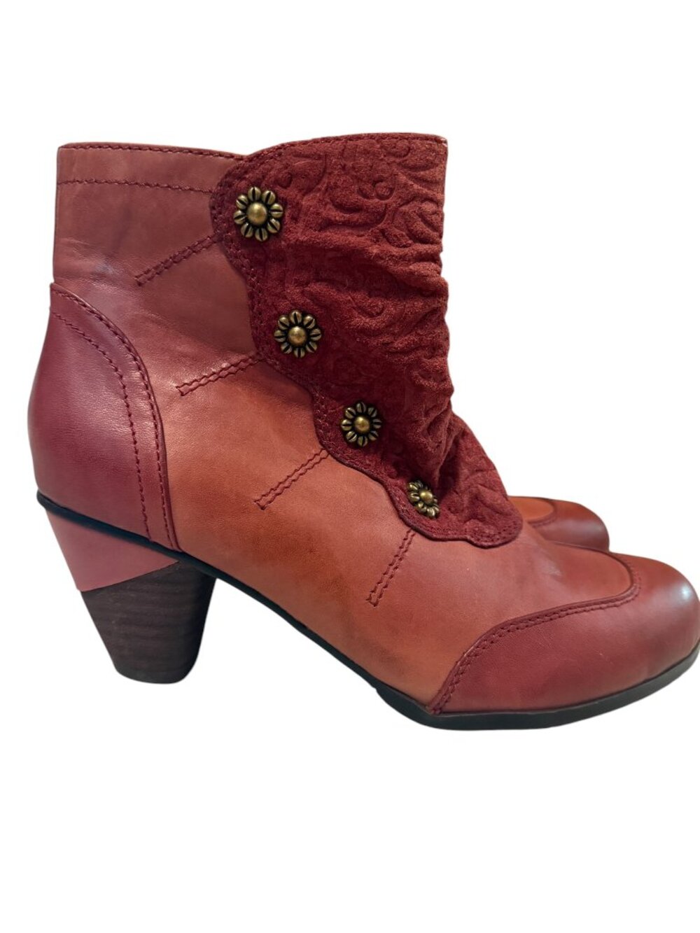 L'Artiste Spring Step Belgard Red Leather Floral Button Vtg Inspired Boots 38